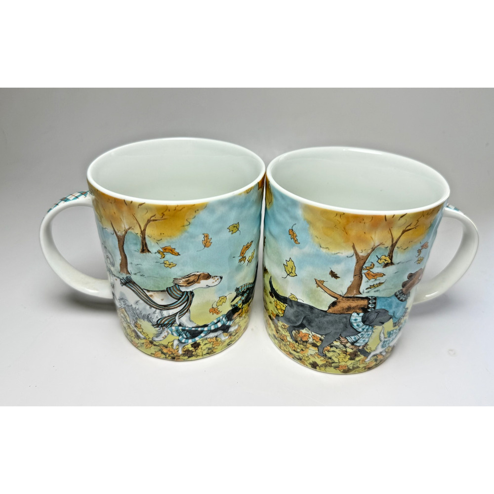 Pier 1 Park Avenue Puppies Mug Lazy Sunday Autumn Dogs 22 Oz Mug Retired Set 2 - Picture 2 of 7